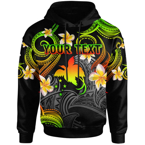 Papua New Guinea Hoodie - Custom Personalised Polynesian Waves with Plumeria Flowers (Reggae)