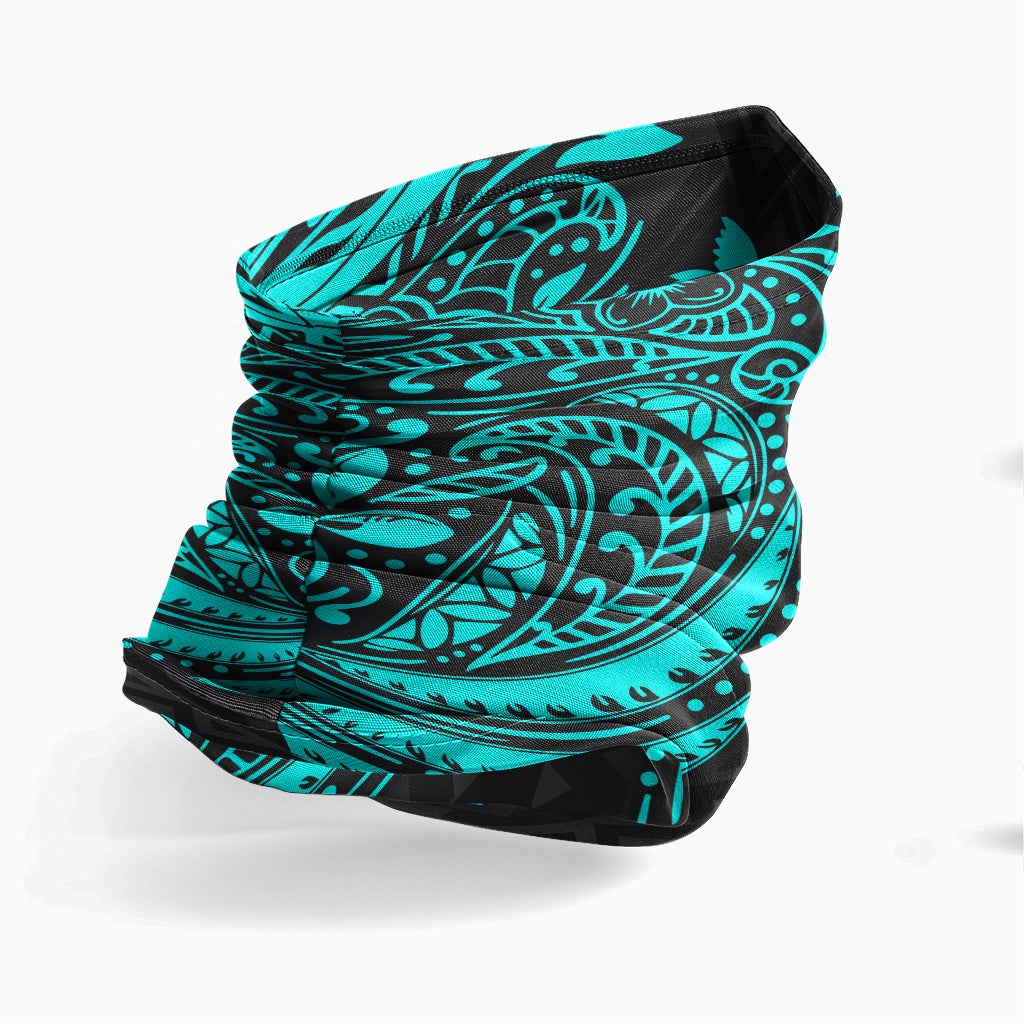 Papua New Guinea Neck Gaiter - Floral Tattoo Neon Blue