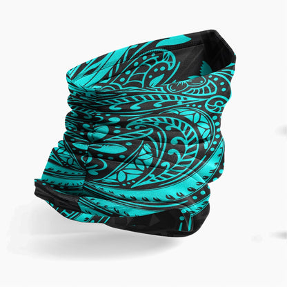 Papua New Guinea Neck Gaiter - Floral Tattoo Neon Blue