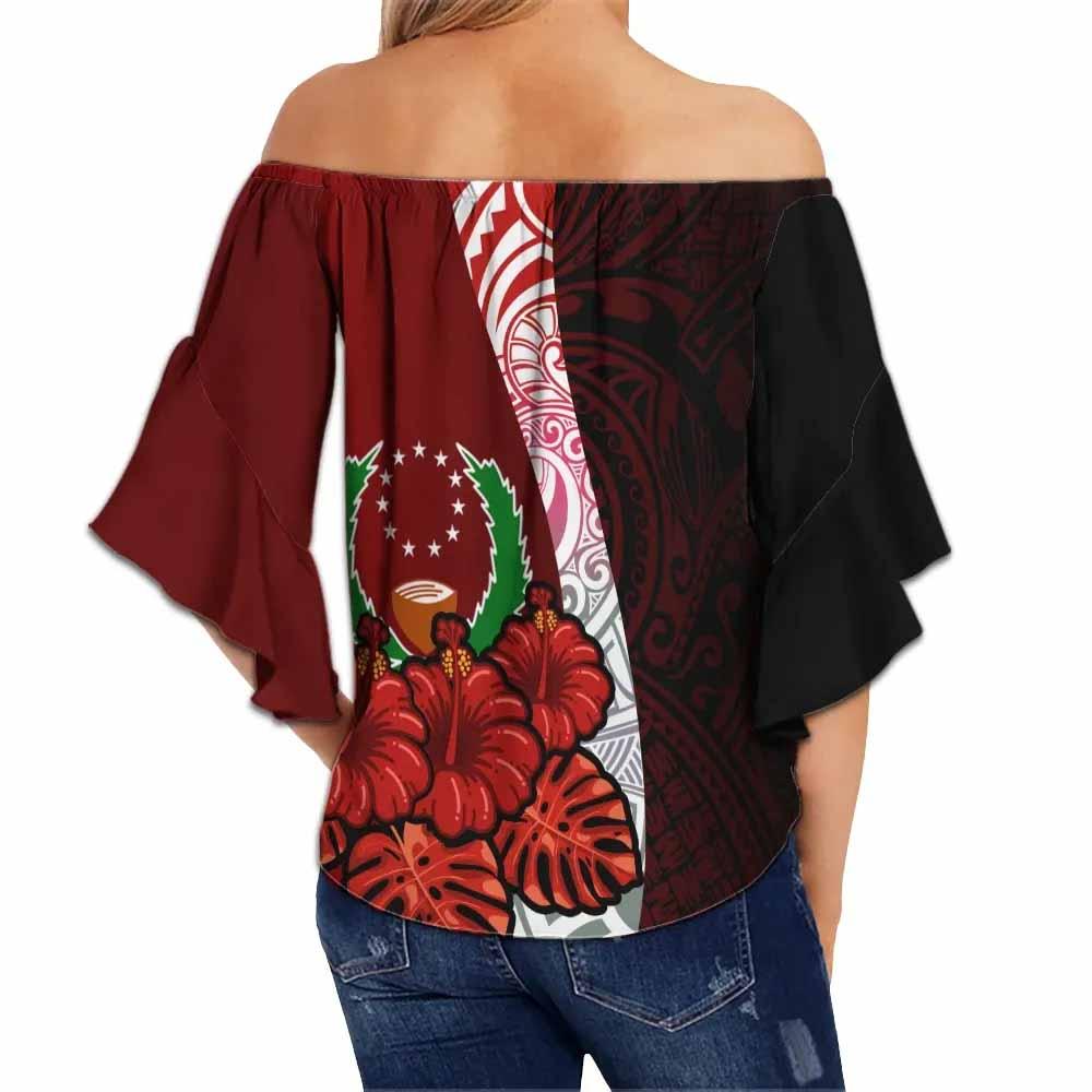 Pohnpei Polynesian Off Shoulder Wrap Waist Top - Hibiscus With Seal