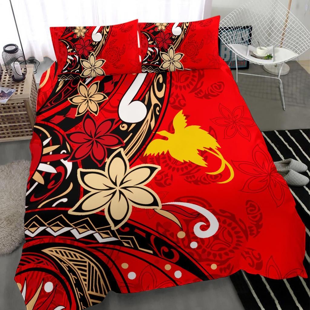 Papua Polynesian Bedding Set - Tribal Flower With Special Turtles Red Color