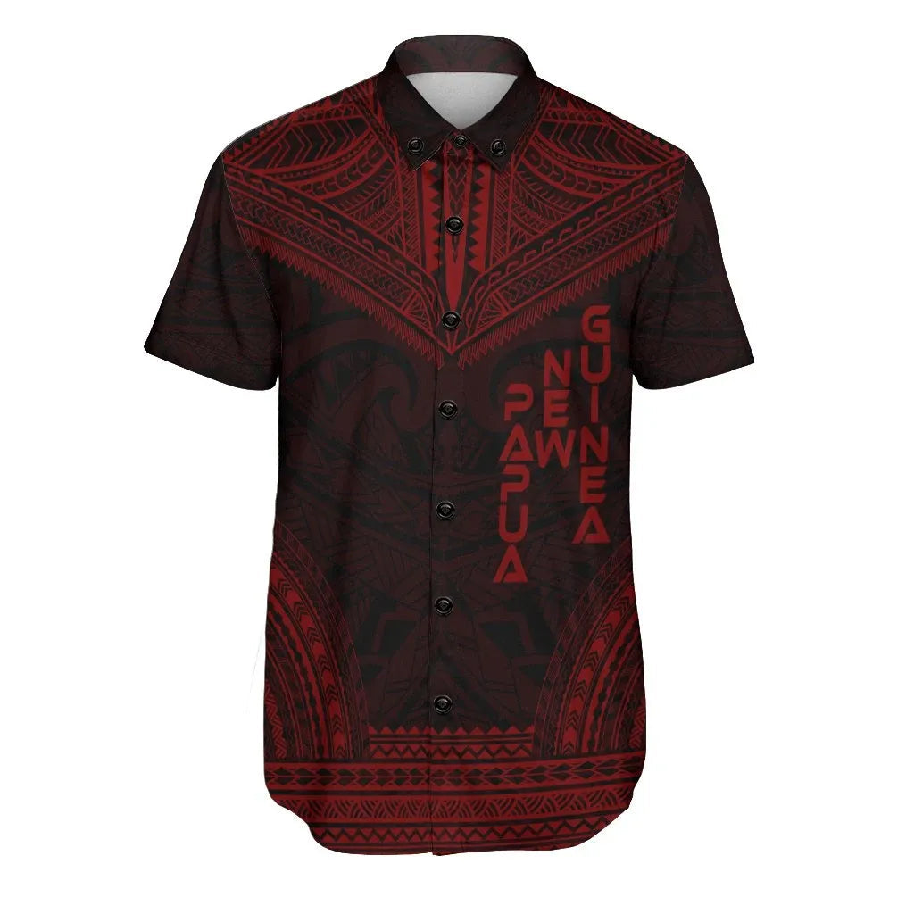 Papua Polynesian Chief Short Sleeve Shirt - Red Version