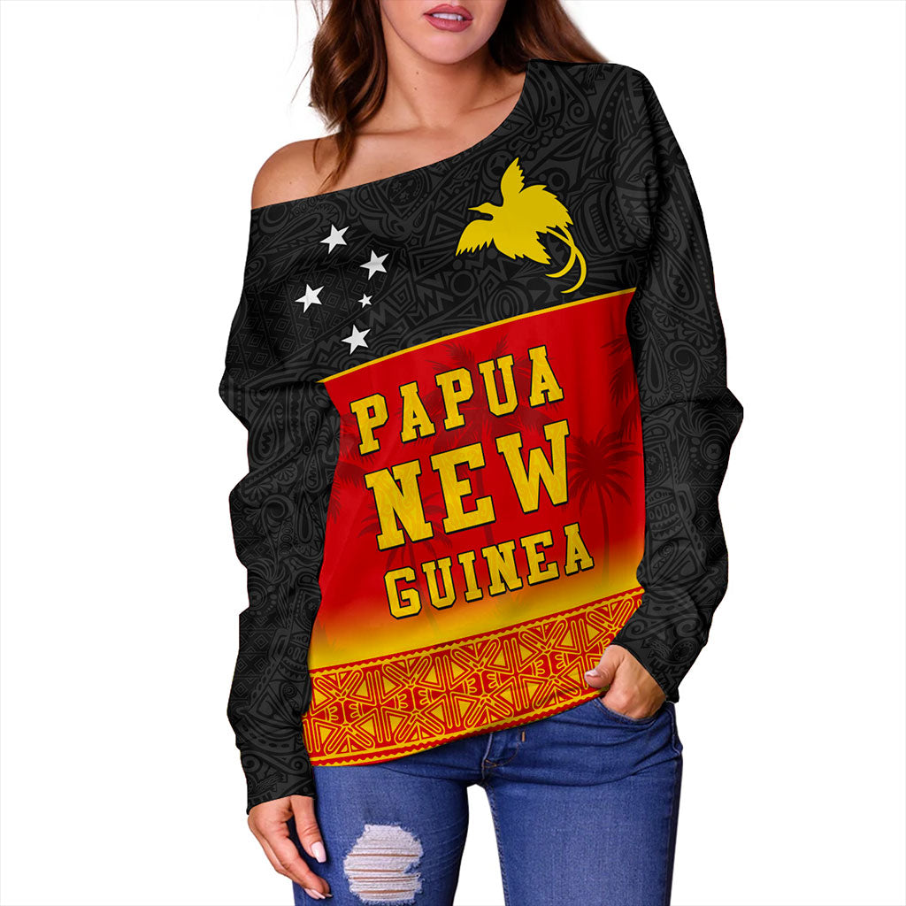 Papua New Guinea Off Shoulder Sweatshirt Tribal Pattern Traditional Culture