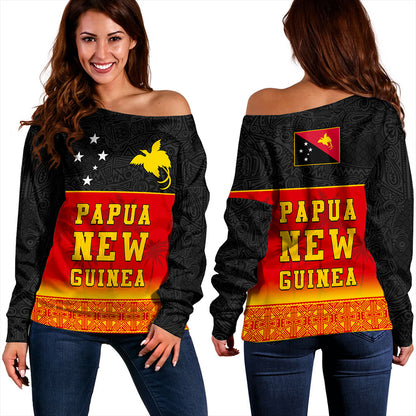 Papua New Guinea Off Shoulder Sweatshirt Tribal Pattern Traditional Culture