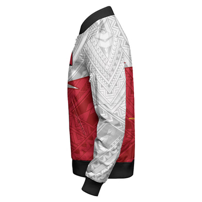 Papua New Guinea Bomber Jacket Polynesian Tattoo Flag And Coat Of Arms