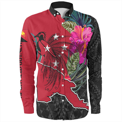 Papua New Guinea Long Sleeve Shirt Map Tropical Style