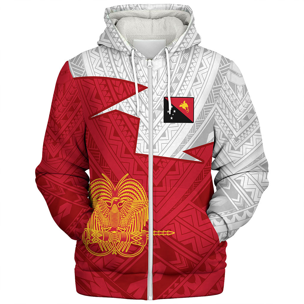 Papua New Guinea Sherpa Hoodie Polynesian Tattoo Flag And Coat Of Arms