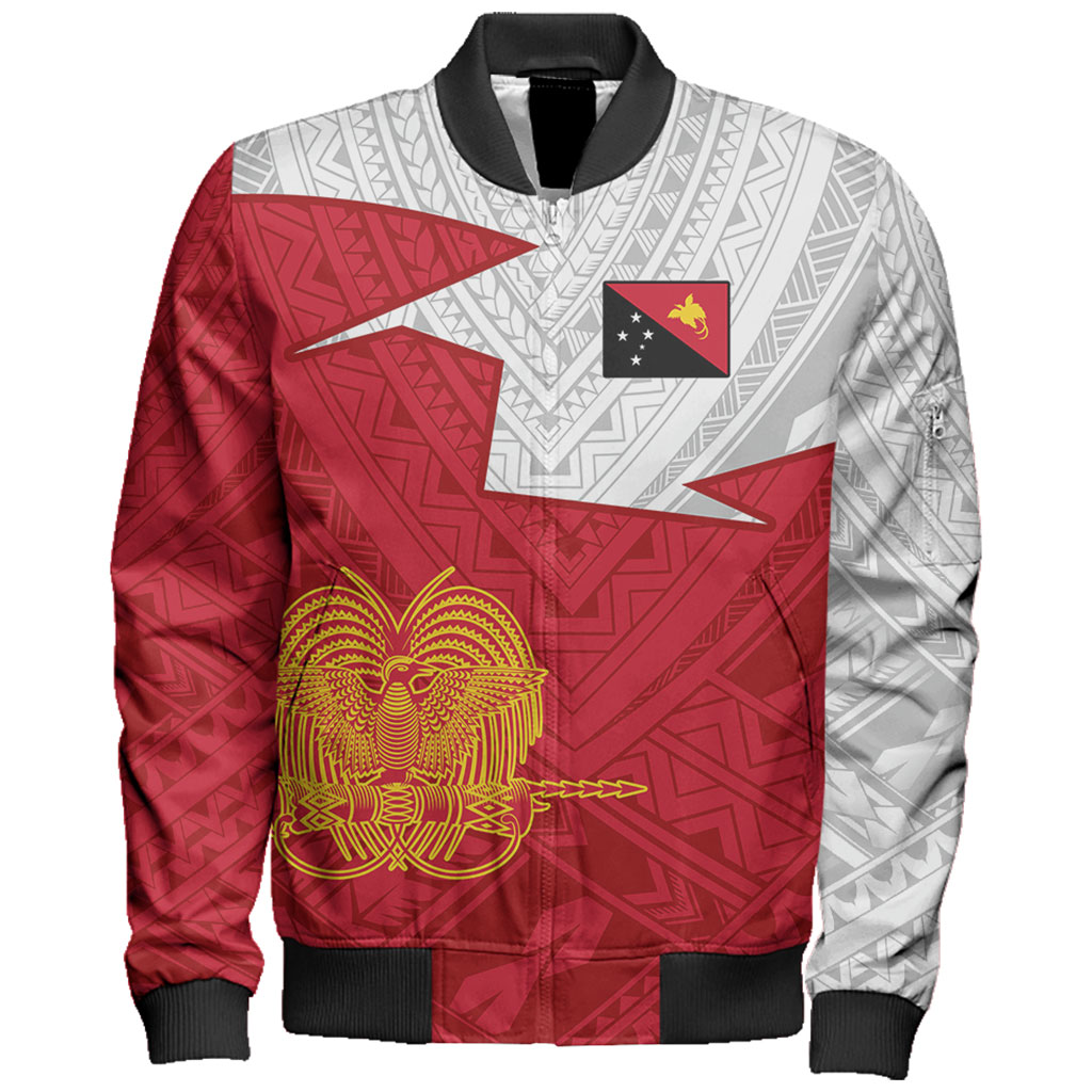Papua New Guinea Bomber Jacket Polynesian Tattoo Flag And Coat Of Arms