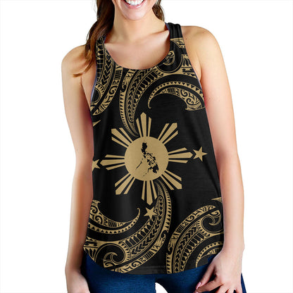 Philippines Filipinos Women Tank Tribal Polynesian Wave Tattoo