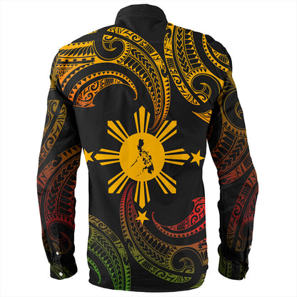 Philippines Filipinos Long Sleeve Shirt Tribal Polynesian Wave Tattoo