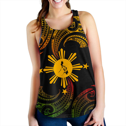 Philippines Filipinos Women Tank Tribal Polynesian Wave Tattoo