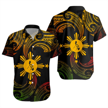 Philippines Filipinos Short Sleeve Shirt Tribal Polynesian Wave Tattoo