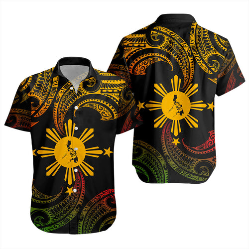 Philippines Filipinos Short Sleeve Shirt Tribal Polynesian Wave Tattoo