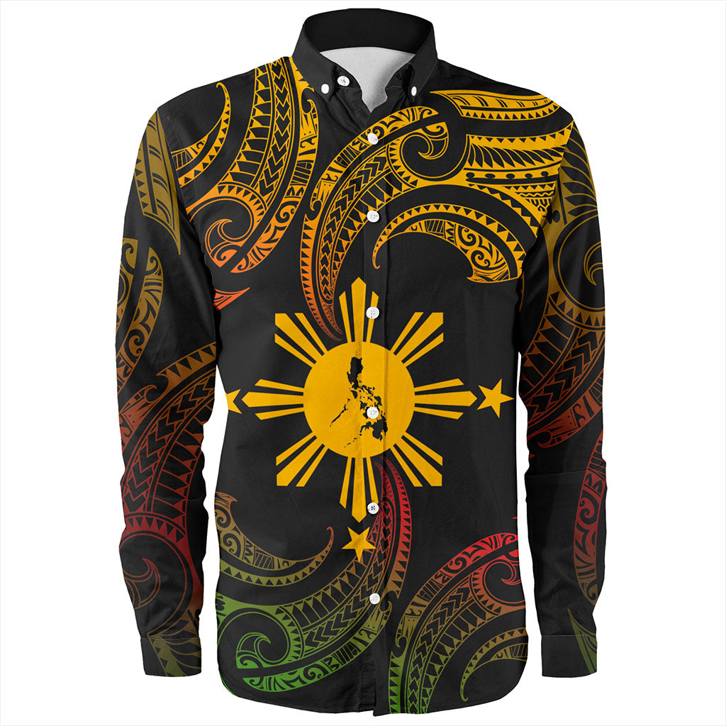 Philippines Filipinos Long Sleeve Shirt Tribal Polynesian Wave Tattoo