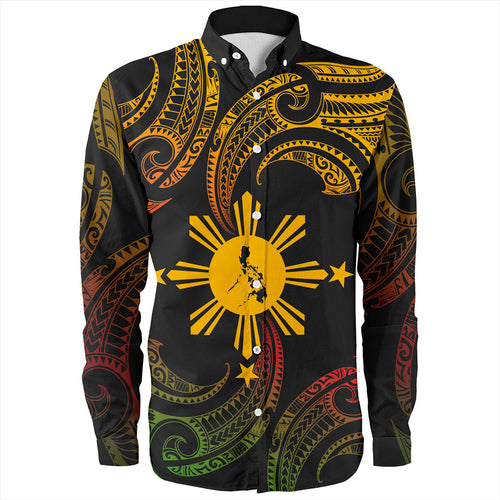 Philippines Filipinos Long Sleeve Shirt Tribal Polynesian Wave Tattoo