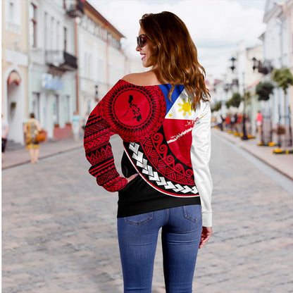Philippines Filipinos Off Shoulder Sweatshirt Flag And Map Pattern Circle Style