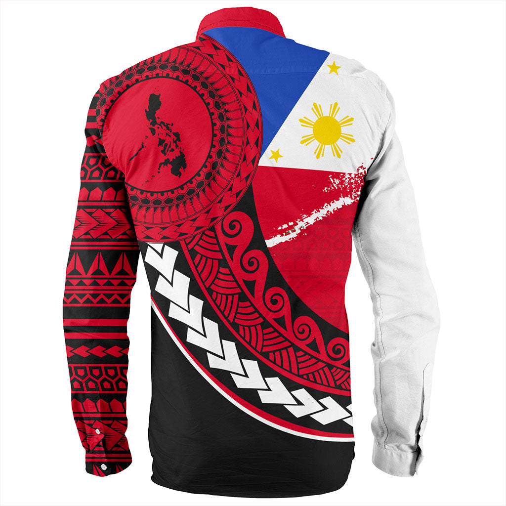 Philippines Filipinos Long Sleeve Shirt Flag And Map Pattern Circle Style