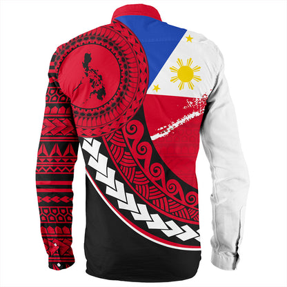 Philippines Filipinos Long Sleeve Shirt Flag And Map Pattern Circle Style