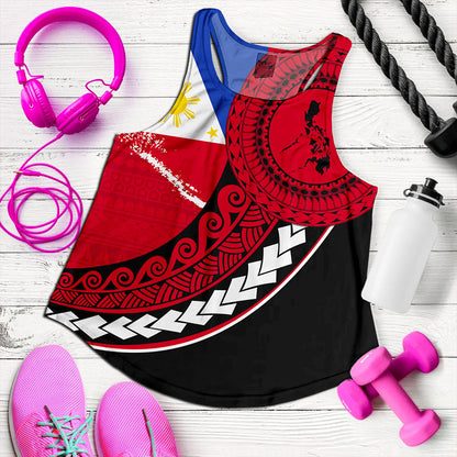 Philippines Filipinos Women Tank Flag And Map Pattern Circle Style
