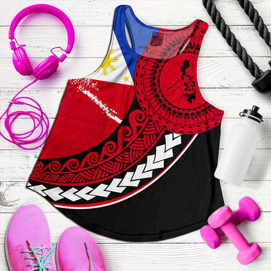 Philippines Filipinos Women Tank Flag And Map Pattern Circle Style
