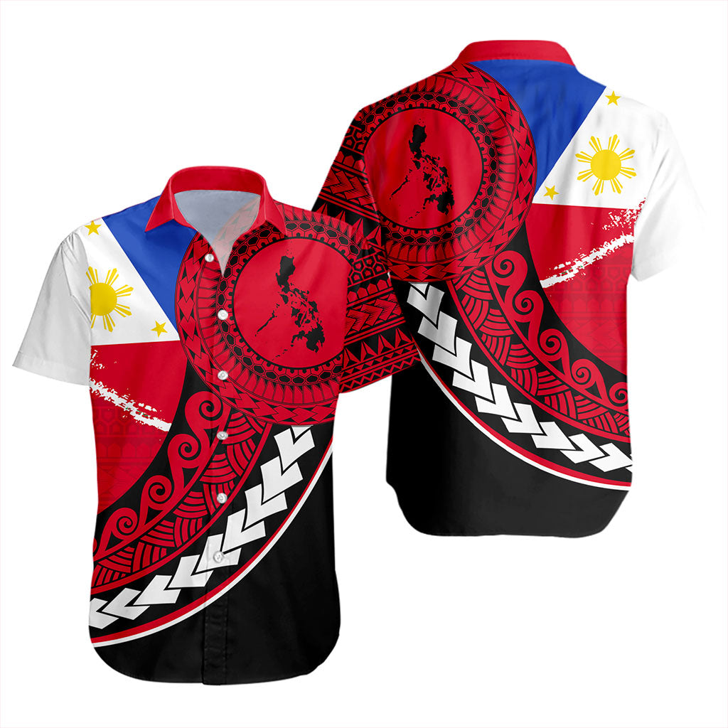 Philippines Filipinos Short Sleeve Shirt Flag And Map Pattern Circle Style