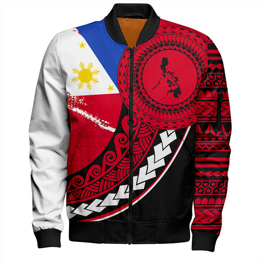 Philippines Filipinos Bomber Jacket Flag And Map Pattern Circle Style