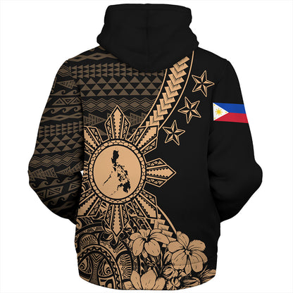 Philippines Filipinos Sherpa Hoodie Star With Tribal Flower Design