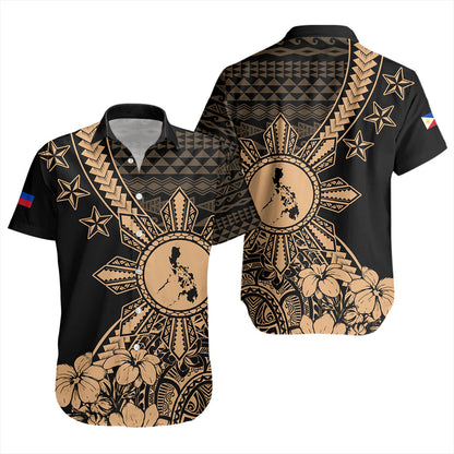 Philippines Filipinos Short Sleeve Shirt Star With Tribal Flower Design