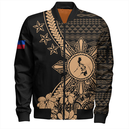 Philippines Filipinos Bomber Jacket Star With Tribal Flower Design