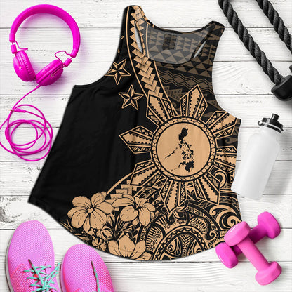 Philippines Filipinos Women Tank Star With Tribal Flower Design