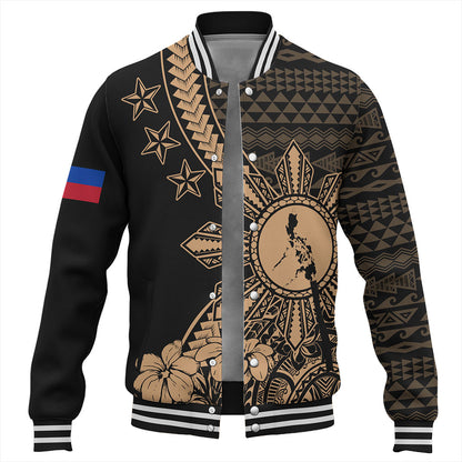 Philippines Filipinos Baseball Jacket Star With Tribal Flower Design