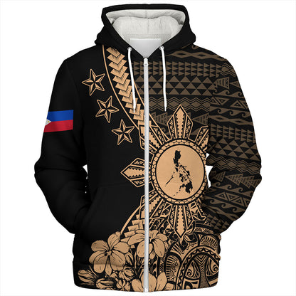Philippines Filipinos Sherpa Hoodie Star With Tribal Flower Design