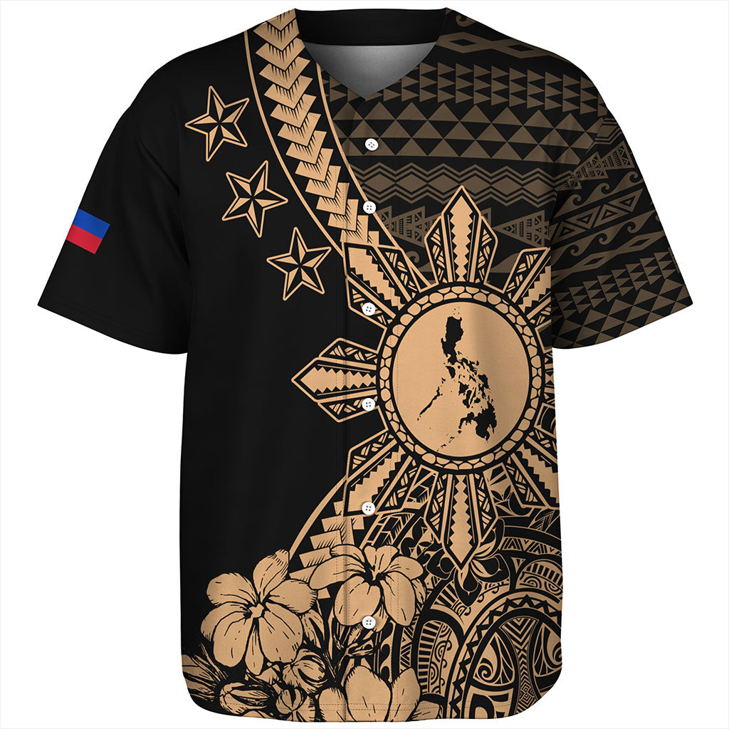 Philippines Filipinos Baseball Shirt Star With Tribal Flower Design