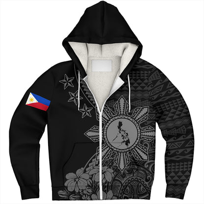 Philippines Filipinos Sherpa Hoodie Star With Tribal Flower Design