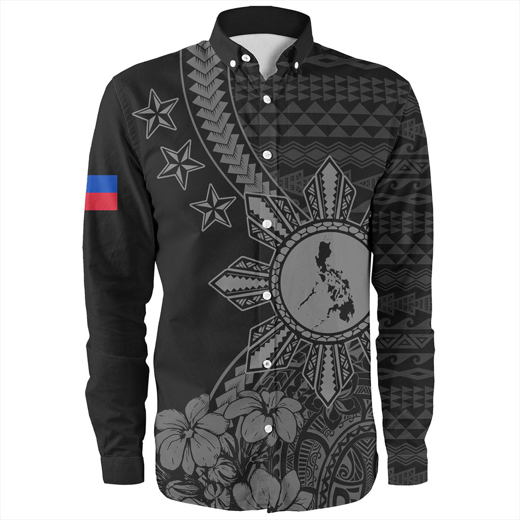 Philippines Filipinos Long Sleeve Shirt Star With Tribal Flower Design