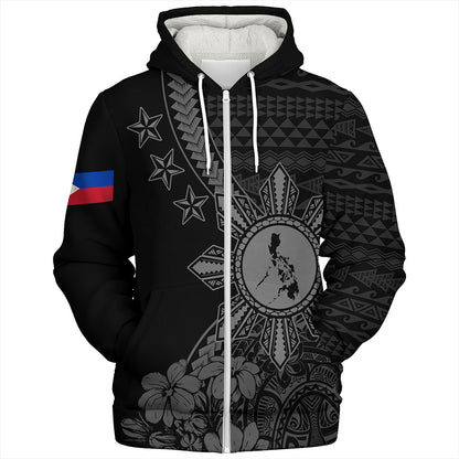 Philippines Filipinos Sherpa Hoodie Star With Tribal Flower Design