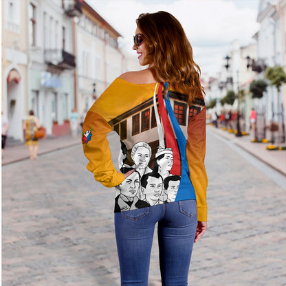Philippines Filipinos Off Shoulder Sweatshirt National Heroes Flag Sun And Star