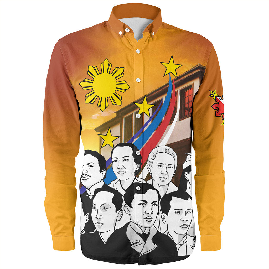 Philippines Filipinos Long Sleeve Shirt National Heroes Flag Sun And Star