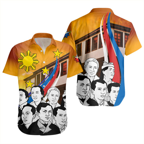 Philippines Filipinos Short Sleeve Shirt National Heroes Flag Sun And Star