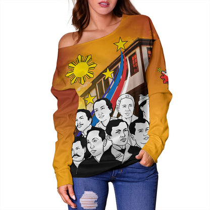 Philippines Filipinos Off Shoulder Sweatshirt National Heroes Flag Sun And Star