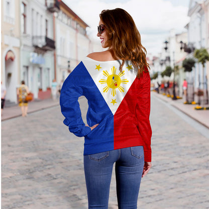 Philippines Filipinos Off Shoulder Sweatshirt Polynesia Tribal Flag