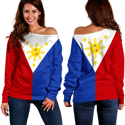 Philippines Filipinos Off Shoulder Sweatshirt Polynesia Tribal Flag