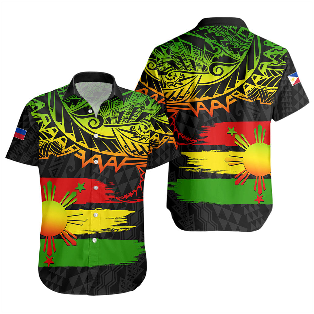 Philippines Filipinos Short Sleeve Shirt Tribal Polynesian Grunge Reggae