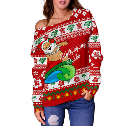 Philippines Filipinos Off Shoulder Sweatshirt Santa Claus Ho Ho Ho Christmas