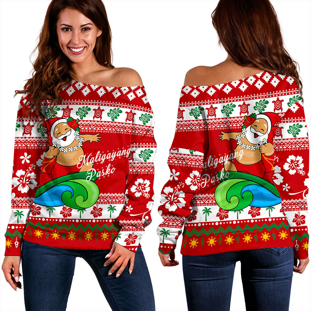 Philippines Filipinos Off Shoulder Sweatshirt Santa Claus Ho Ho Ho Christmas