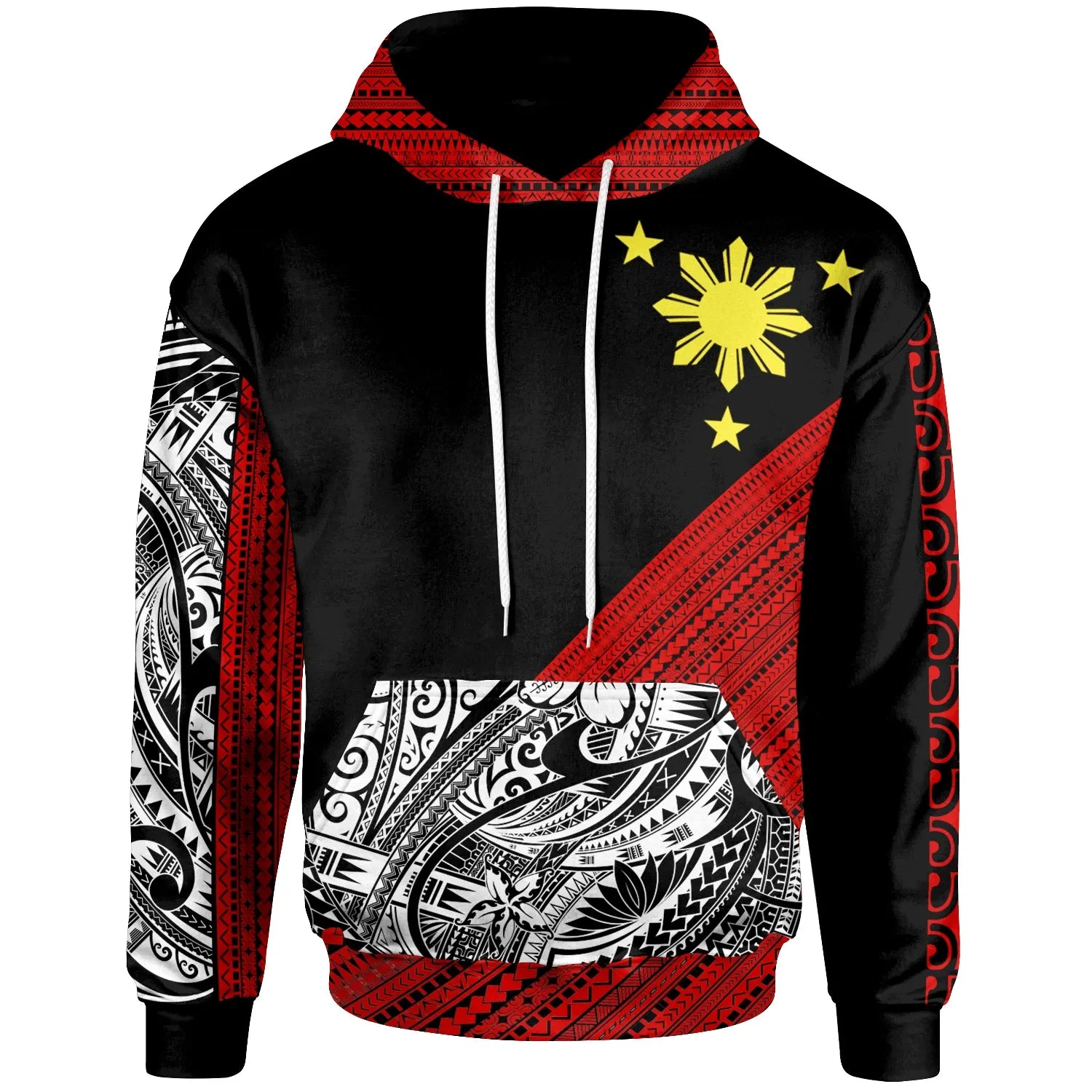 Philippines Custom Personalised Hoodie - Diagonal Pattern Red
