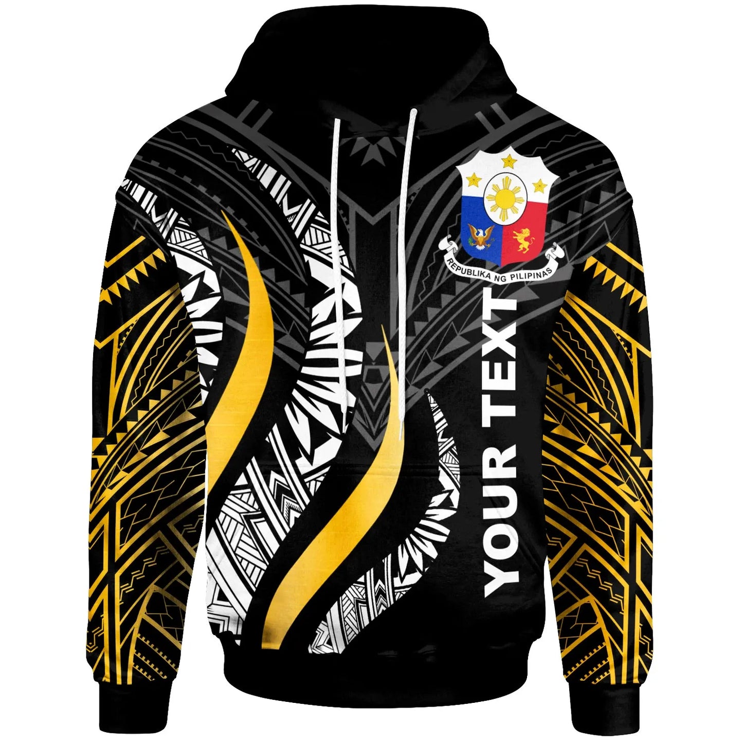 Philippines Custom Personalised  Hoodie -  Philippine Strong Fire Pattern Gold
