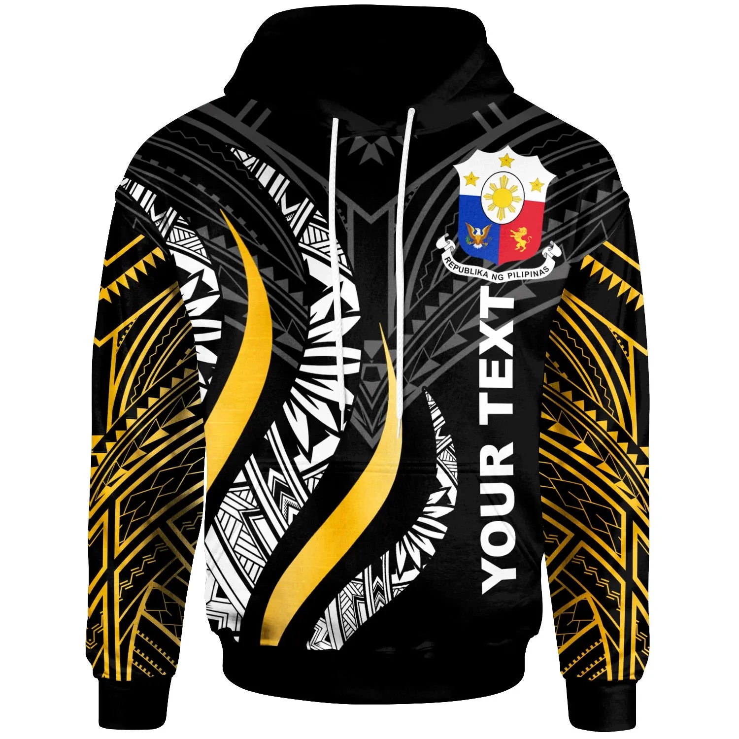 Philippines Custom Personalised  Hoodie -  Philippine Strong Fire Pattern Gold