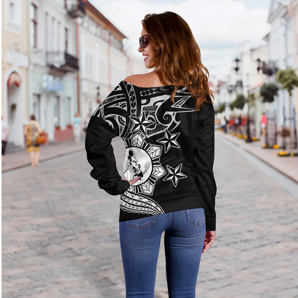 Philippines Filipinos Off Shoulder Sweatshirt Traditional Tribal Tattoo Style