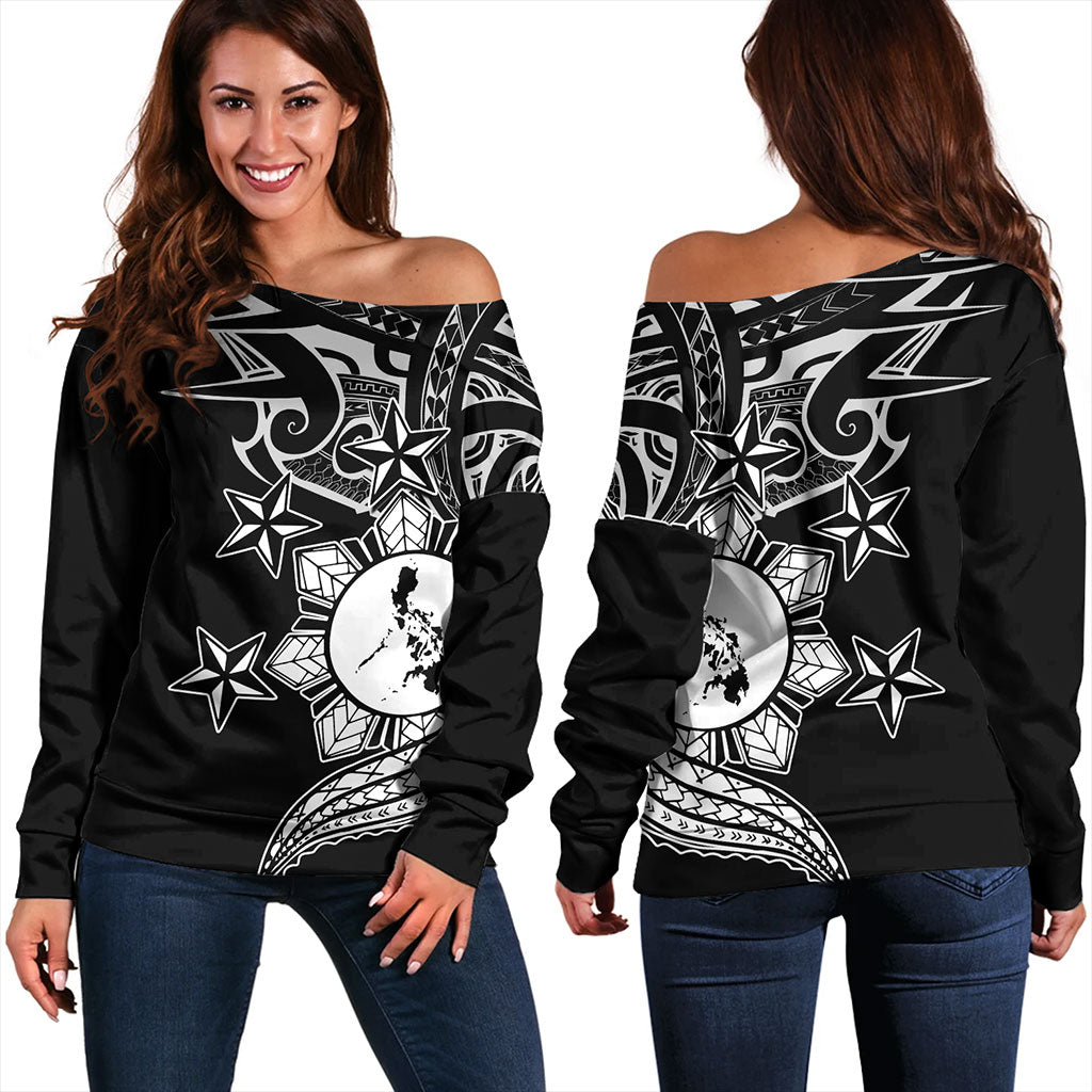 Philippines Filipinos Off Shoulder Sweatshirt Traditional Tribal Tattoo Style